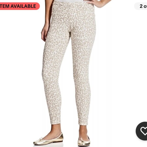 Hue Tan White Animal Leopard Print Mid-Rise Back Pockets Stretch Jegging Large - Picture 3 of 11